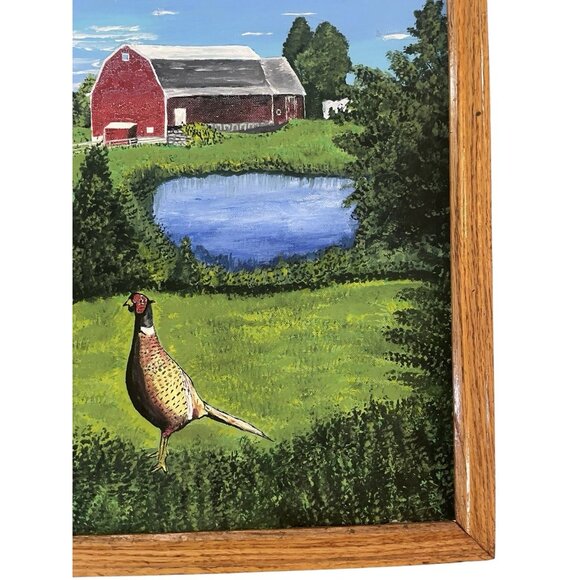 Vtg Original Painting FarmHouse Decor Barn Scene Pheasant Eclectic Gallery Wall - Picture 2 of 5